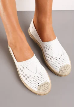 Białe Ażurowe Espadryle na Plecionej Podeszwie z Ozdobnym Noskiem Uraian