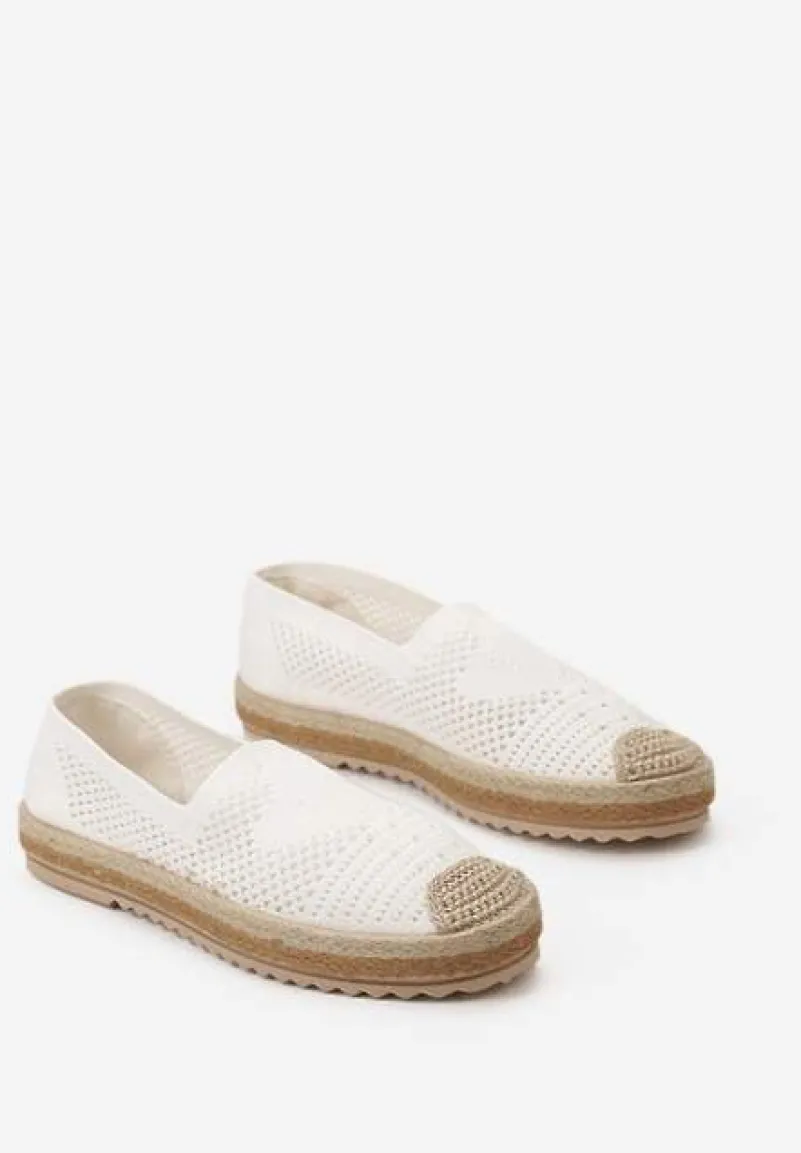 Białe Ażurowe Espadryle na Plecionej Podeszwie z Ozdobnym Noskiem Uraian