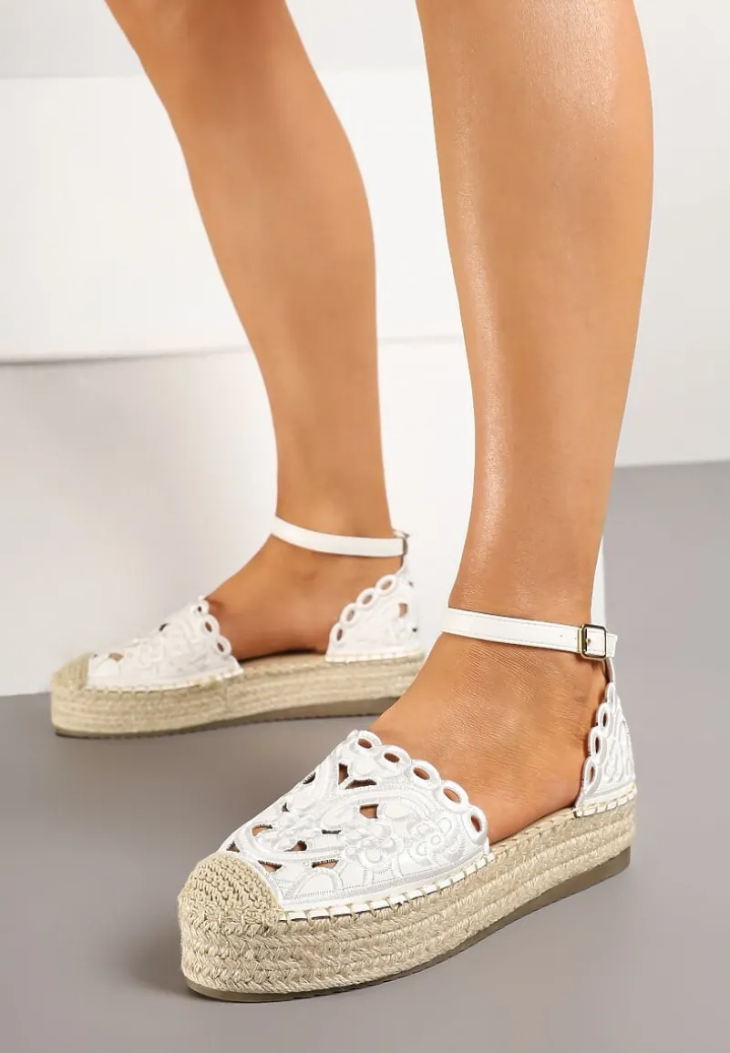 Białe Ażurowe Espadryle na Platformie Eleanil