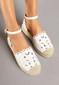 Białe Ażurowe Espadryle na Platformie Eleanil