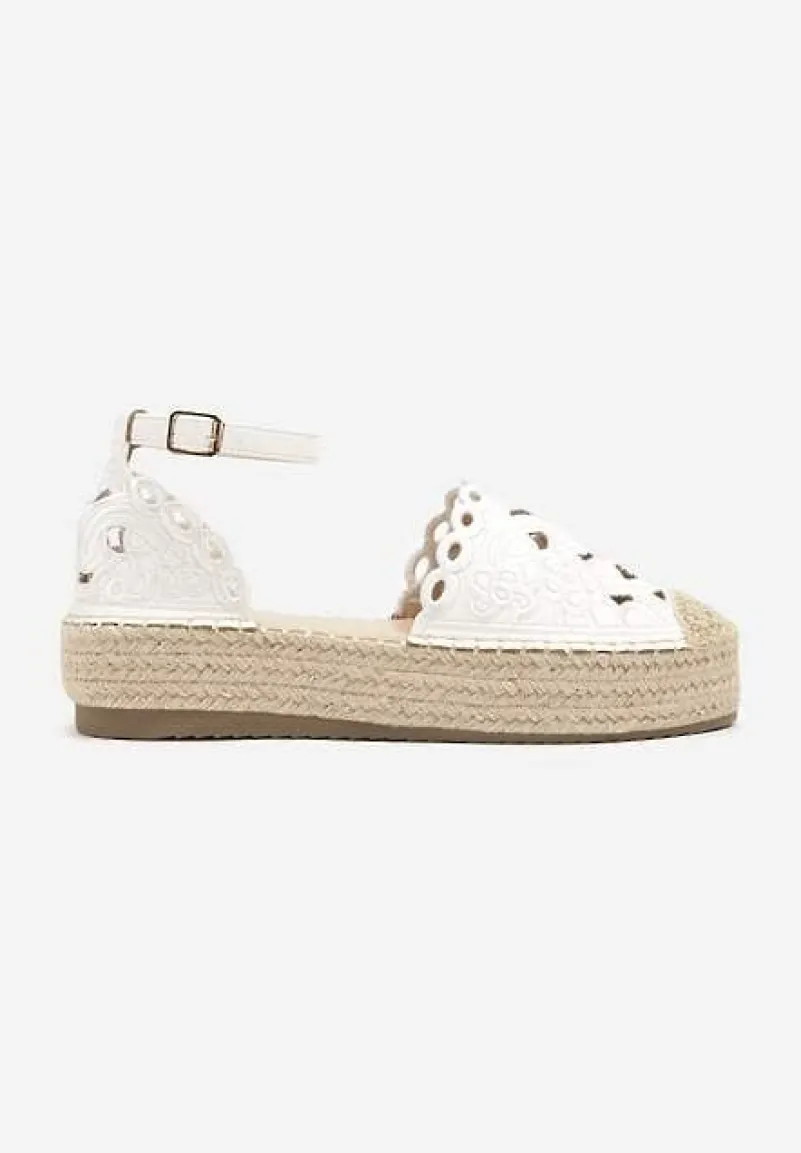 Białe Ażurowe Espadryle na Platformie Eleanil