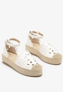 Białe Ażurowe Espadryle na Platformie Eleanil