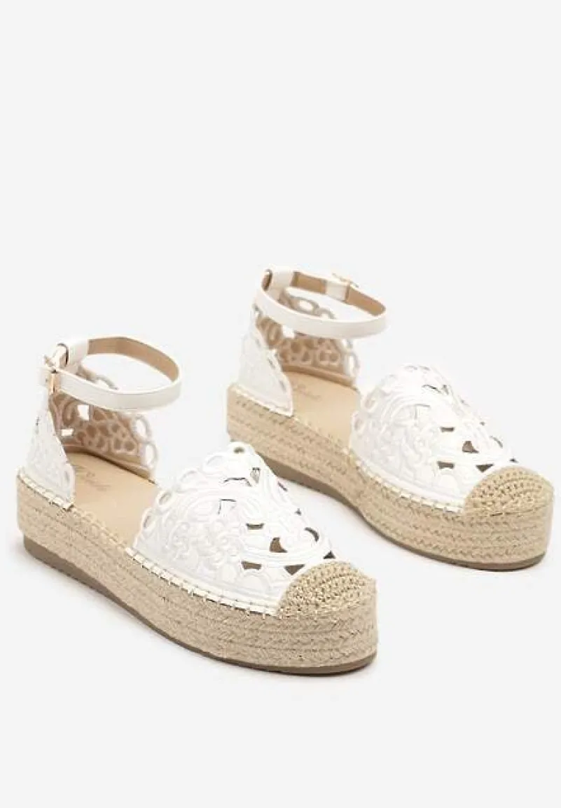 Białe Ażurowe Espadryle na Platformie Eleanil