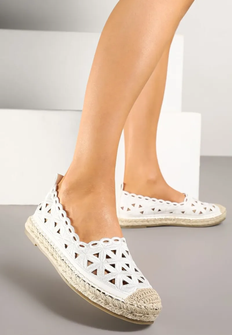 Białe Ażurowe Espadryle Ozdobione Plecionką Meranovia