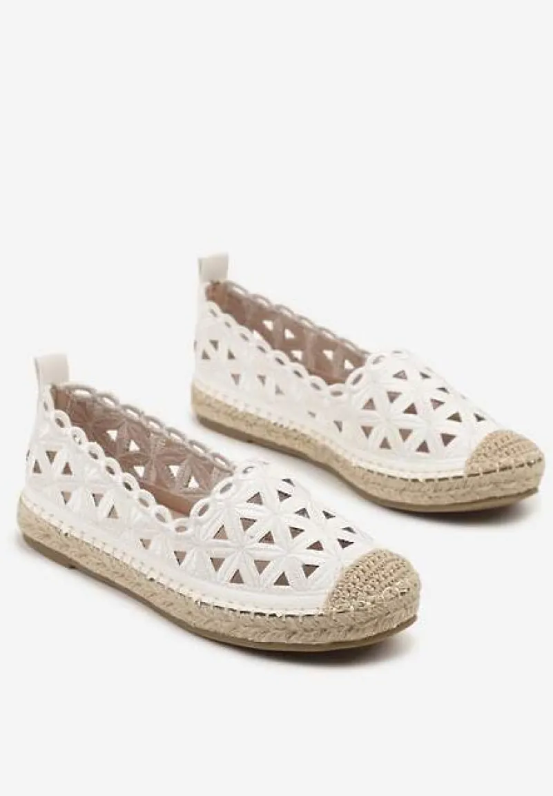 Białe Ażurowe Espadryle Ozdobione Plecionką Meranovia