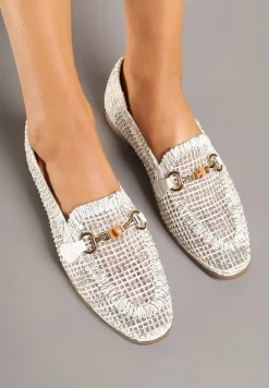 Białe Ażurowe Mokasyny Loafersy z Klamrą Koliswena
