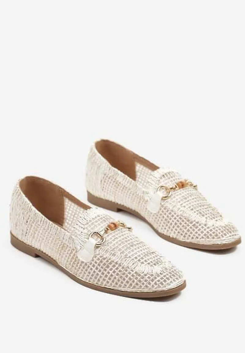 Białe Ażurowe Mokasyny Loafersy z Klamrą Koliswena