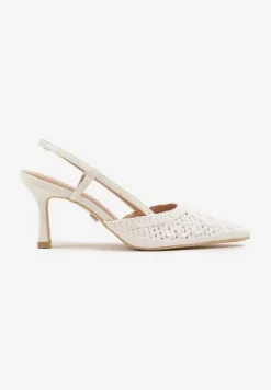 Białe Ażurowe Sandały Vices na Szpilce Typu Slingback Erathiela