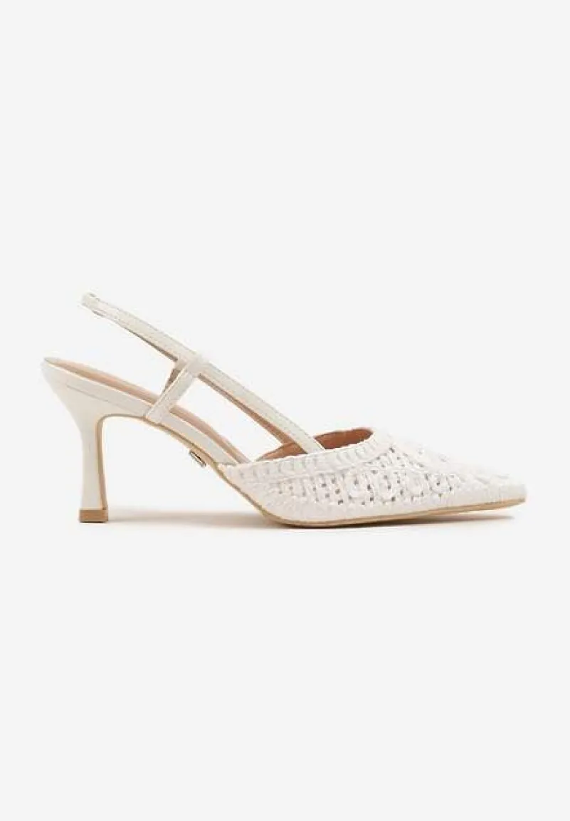 Białe Ażurowe Sandały Vices na Szpilce Typu Slingback Erathiela