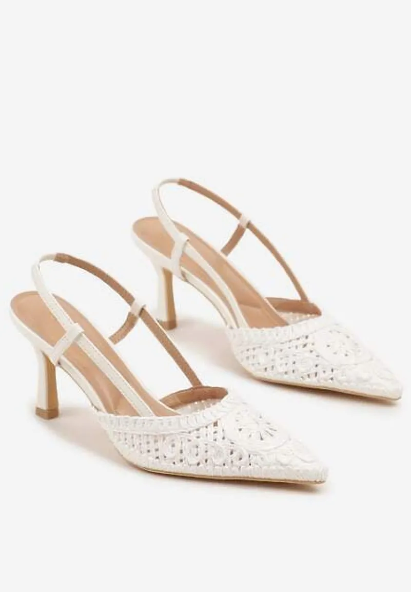 Białe Ażurowe Sandały Vices na Szpilce Typu Slingback Erathiela