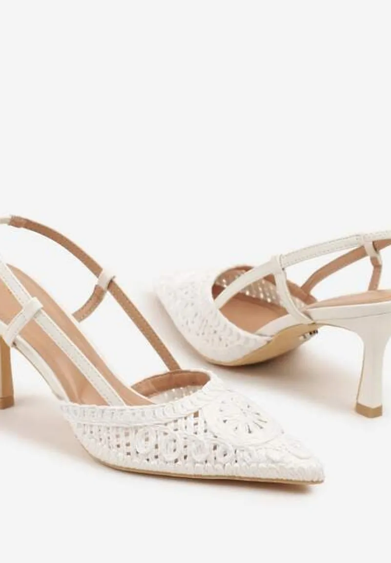 Białe Ażurowe Sandały Vices na Szpilce Typu Slingback Erathiela