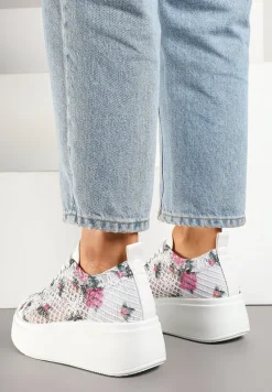Białe Ażurowe Sneakersy Vices na Platformie w Kwiaty Halvisa