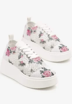 Białe Ażurowe Sneakersy Vices na Platformie w Kwiaty Halvisa