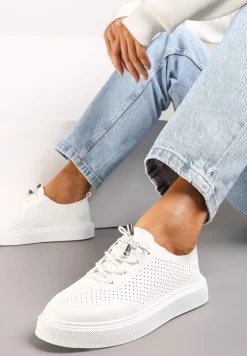 Białe Ażurowe Sneakersy z Platformą i Sznurowaniem Utove