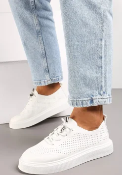 Białe Ażurowe Sneakersy z Platformą i Sznurowaniem Utove
