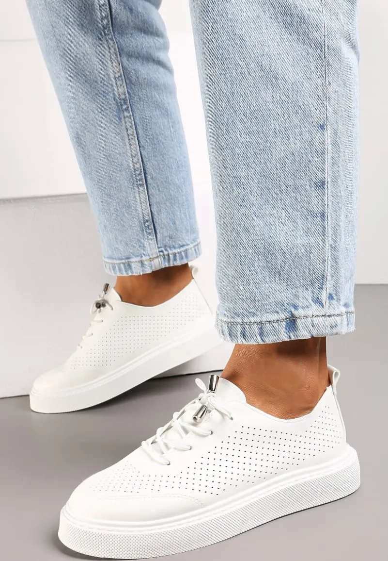 Białe Ażurowe Sneakersy z Platformą i Sznurowaniem Utove
