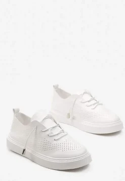 Białe Ażurowe Sneakersy z Platformą i Sznurowaniem Utove
