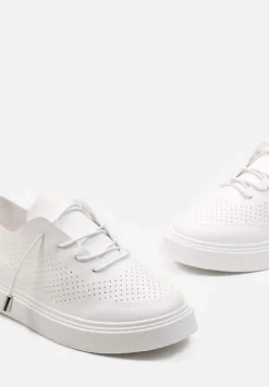 Białe Ażurowe Sneakersy z Platformą i Sznurowaniem Utove
