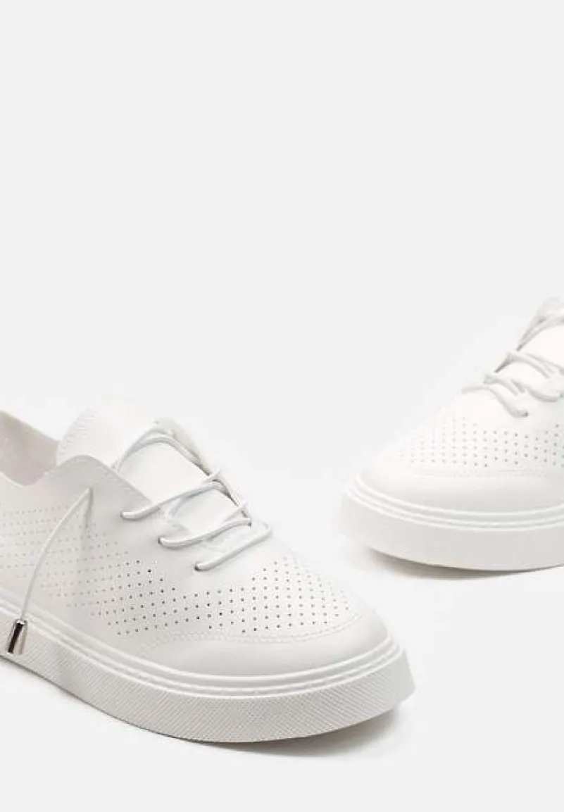 Białe Ażurowe Sneakersy z Platformą i Sznurowaniem Utove