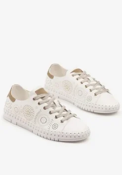 Białe Ażurowe Tenisówki z Ozdobnymi Przeszyciami przy Podeszwie Zarelle