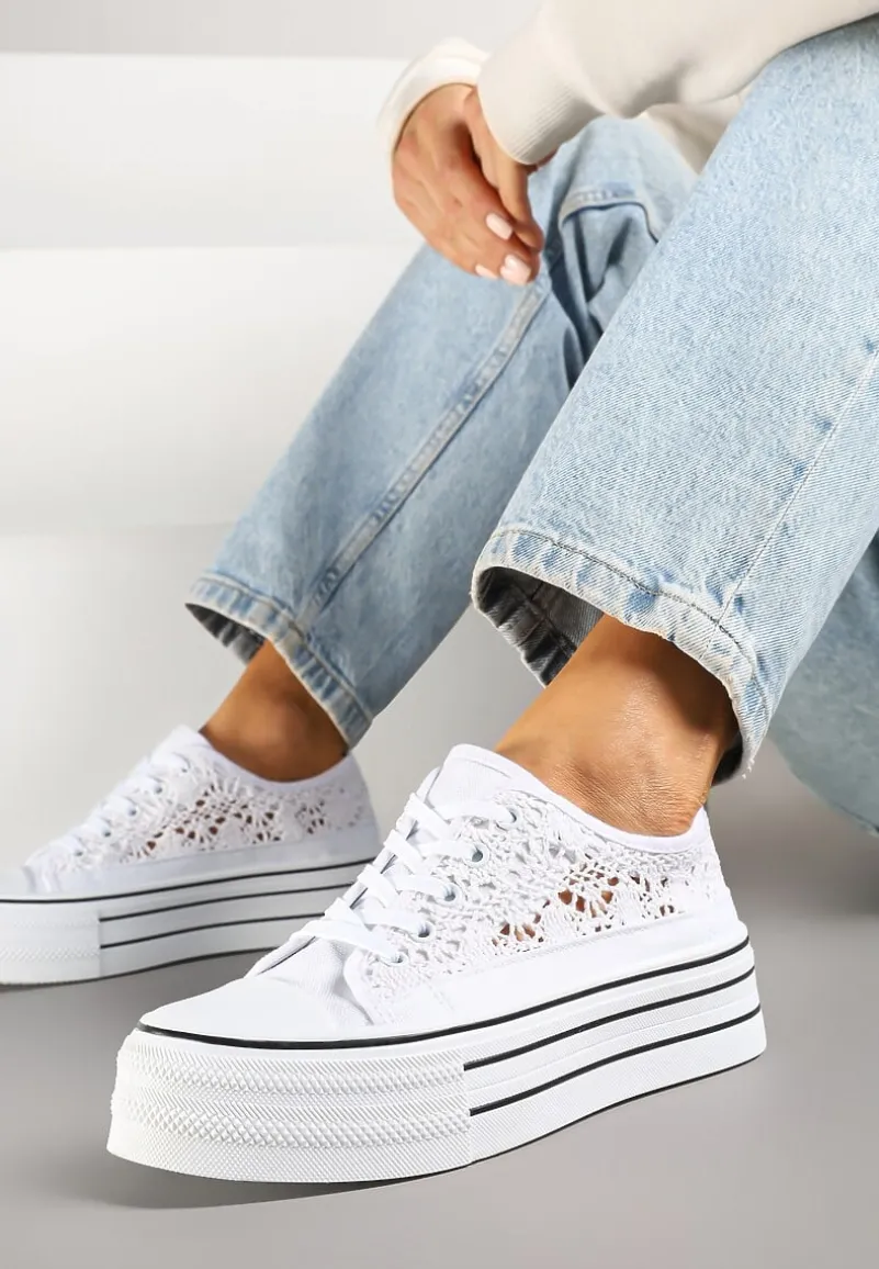 Białe Ażurowe Trampki na Platformie Felenna