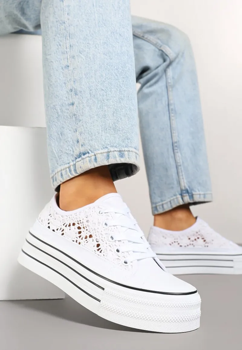 Białe Ażurowe Trampki na Platformie Felenna
