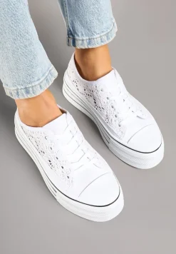 Białe Ażurowe Trampki na Platformie Felenna