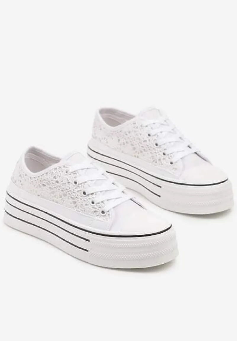 Białe Ażurowe Trampki na Platformie Felenna