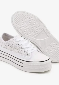 Białe Ażurowe Trampki na Platformie Felenna