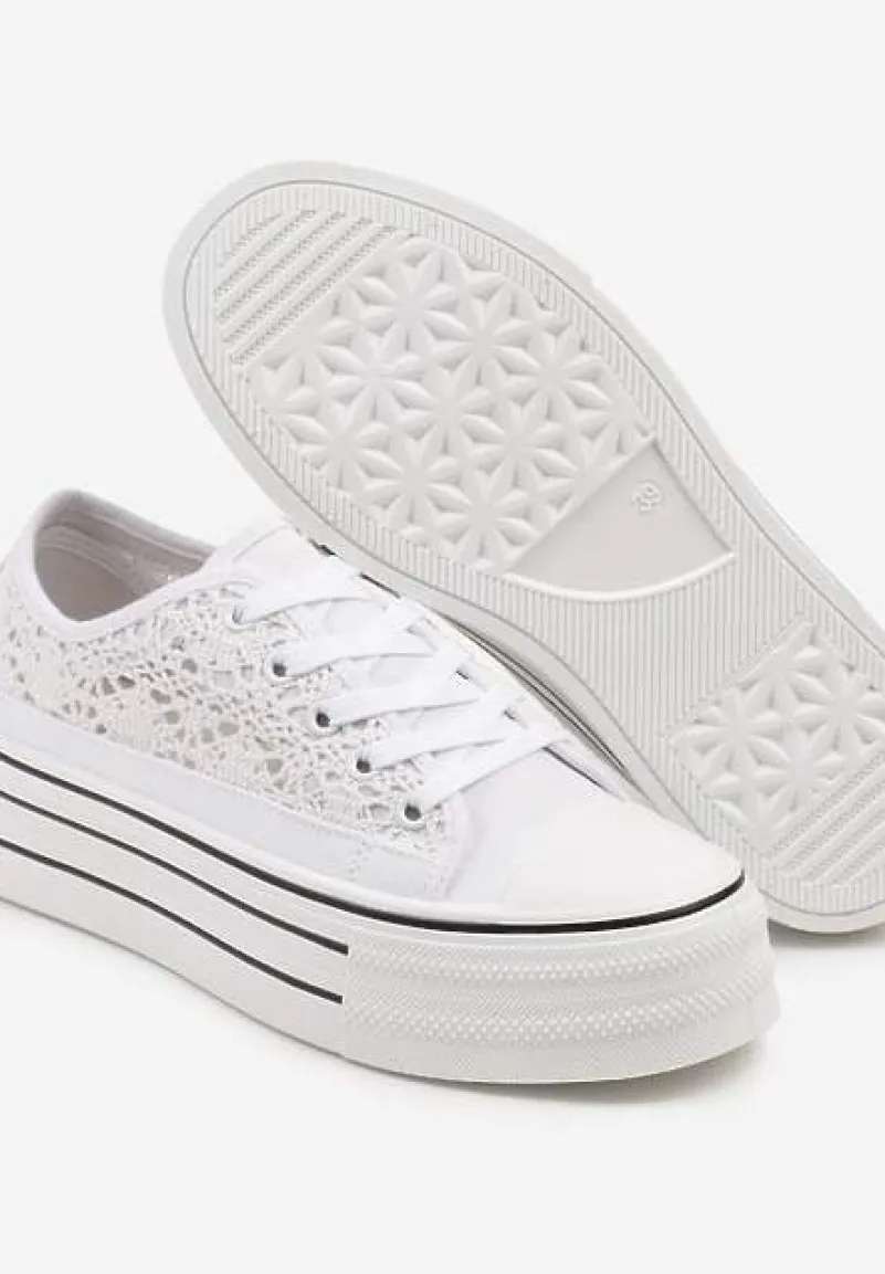 Białe Ażurowe Trampki na Platformie Felenna
