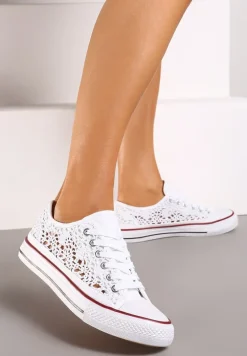 Białe Ażurowe Trampki pod Kostkę ze Sznurowaniami Zelimia