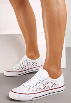Białe Ażurowe Trampki pod Kostkę ze Sznurowaniami Zelimia