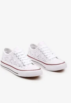 Białe Ażurowe Trampki pod Kostkę ze Sznurowaniami Zelimia