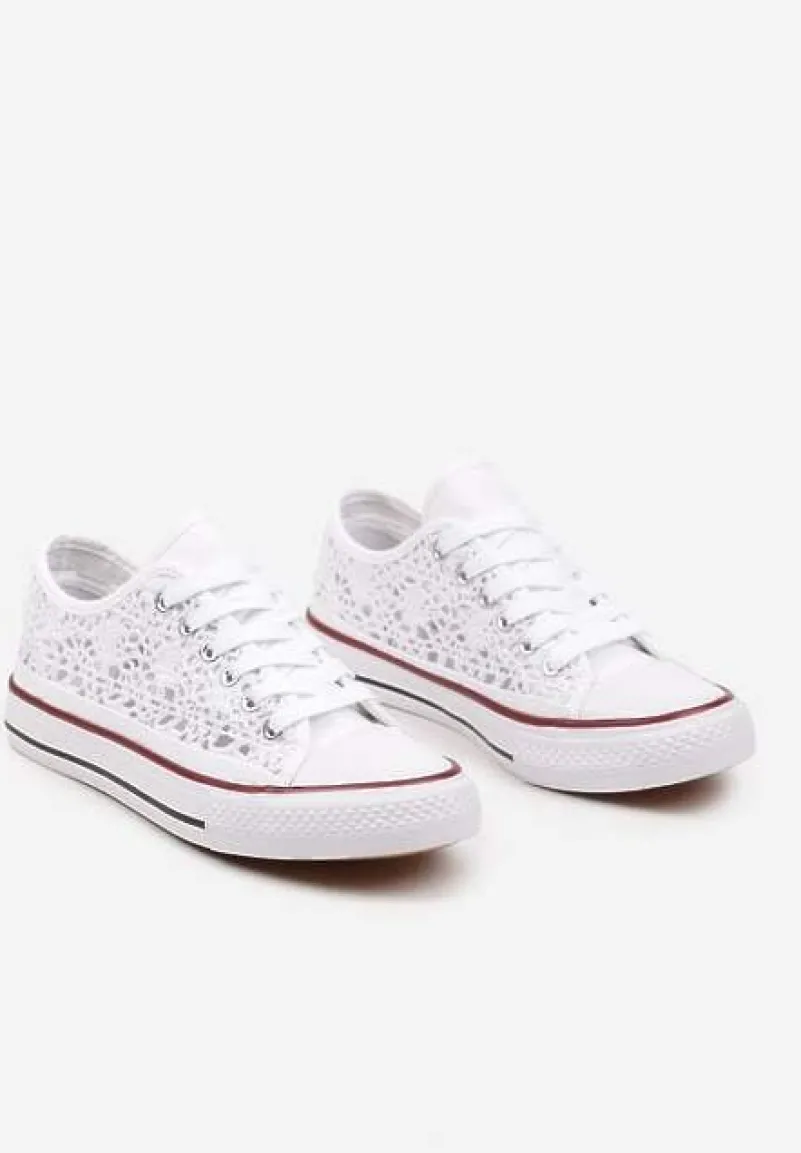 Białe Ażurowe Trampki pod Kostkę ze Sznurowaniami Zelimia