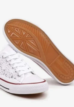 Białe Ażurowe Trampki pod Kostkę ze Sznurowaniami Zelimia