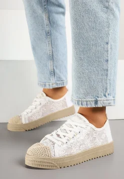 Białe Ażurowe Trampki z Plecionką Ellisine
