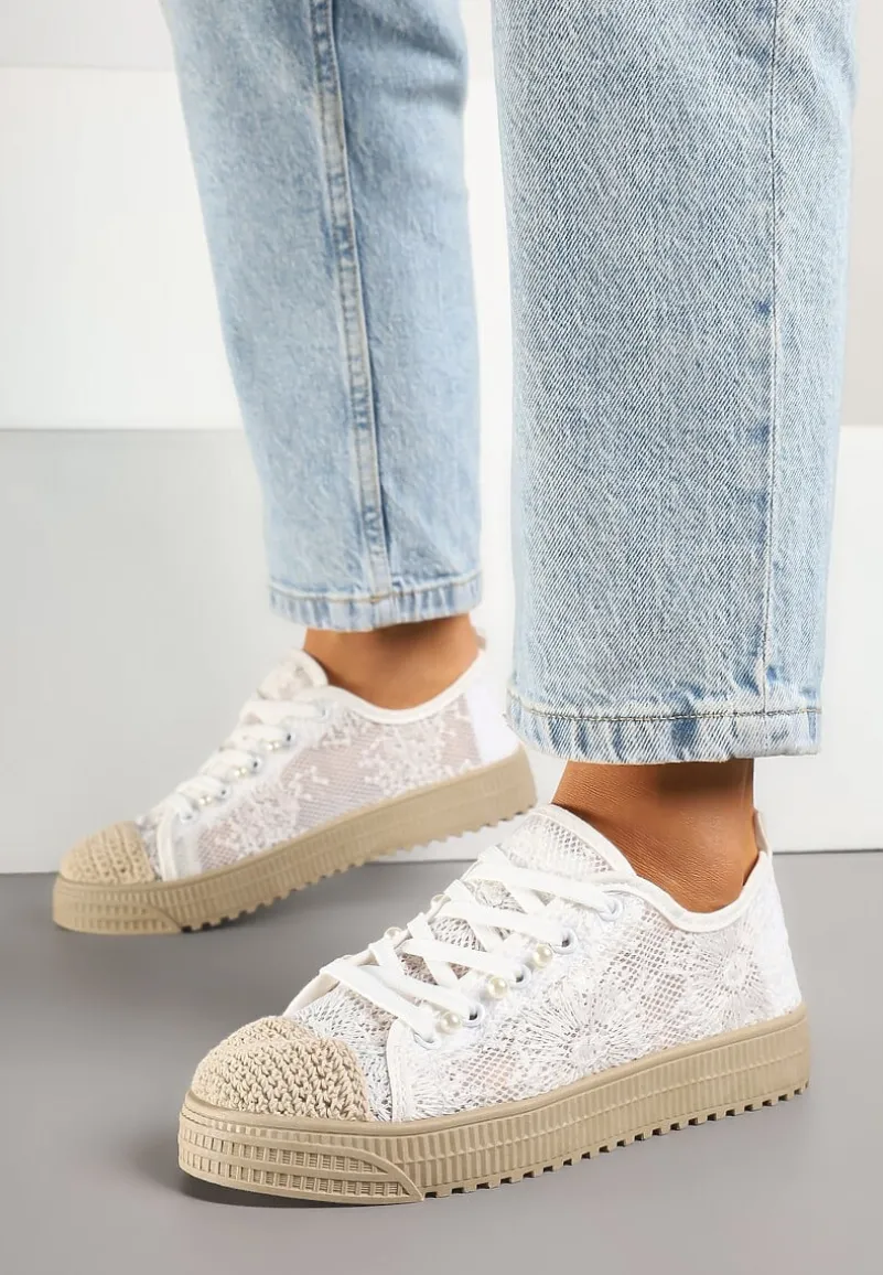 Białe Ażurowe Trampki z Plecionką Ellisine