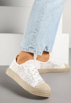 Białe Ażurowe Trampki z Plecionką Ellisine