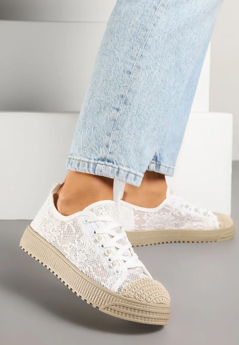 Białe Ażurowe Trampki z Plecionką Ellisine