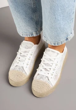 Białe Ażurowe Trampki z Plecionką Ellisine