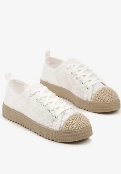 Białe Ażurowe Trampki z Plecionką Ellisine