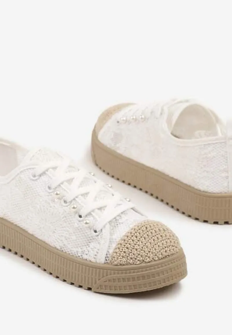 Białe Ażurowe Trampki z Plecionką Ellisine