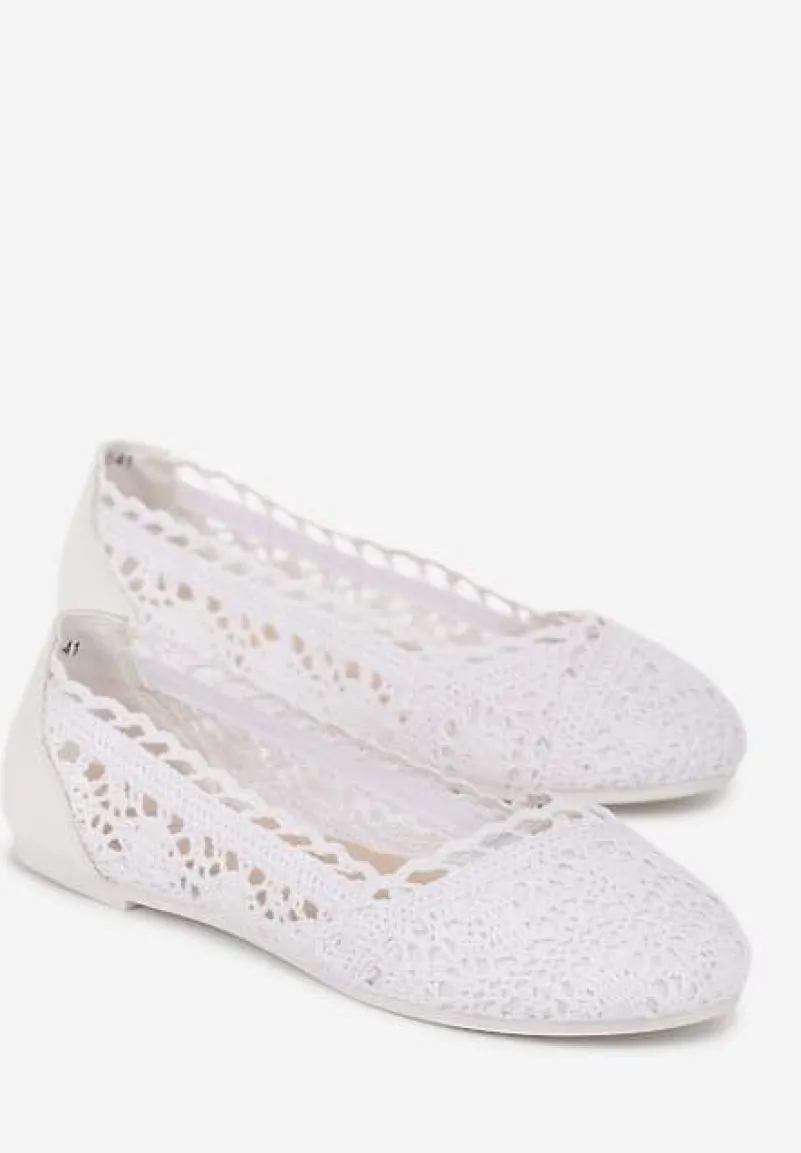 Białe Balerinki Koronkowe Sham