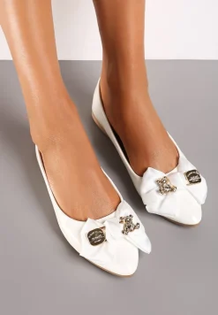 Białe Balerinki na Płaskiej Podeszwie z Kokardą Ivarelle
