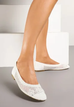 Białe Balerinki Ozdobione Siateczką Landeora