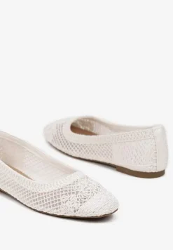 Białe Balerinki Ozdobione Siateczką Landeora