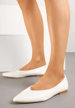 Białe Balerinki Vices Ozdobione Migdałowym Noskiem Neoranea