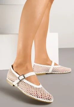 Białe Balerinki w Stylu Mary Jane z Siateczki Miltewi
