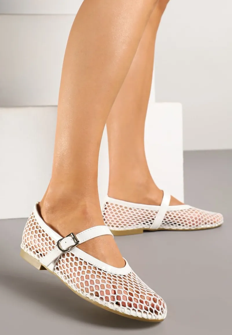 Białe Balerinki w Stylu Mary Jane z Siateczki Miltewi
