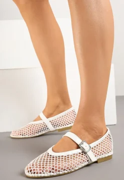Białe Balerinki w Stylu Mary Jane z Siateczki Miltewi